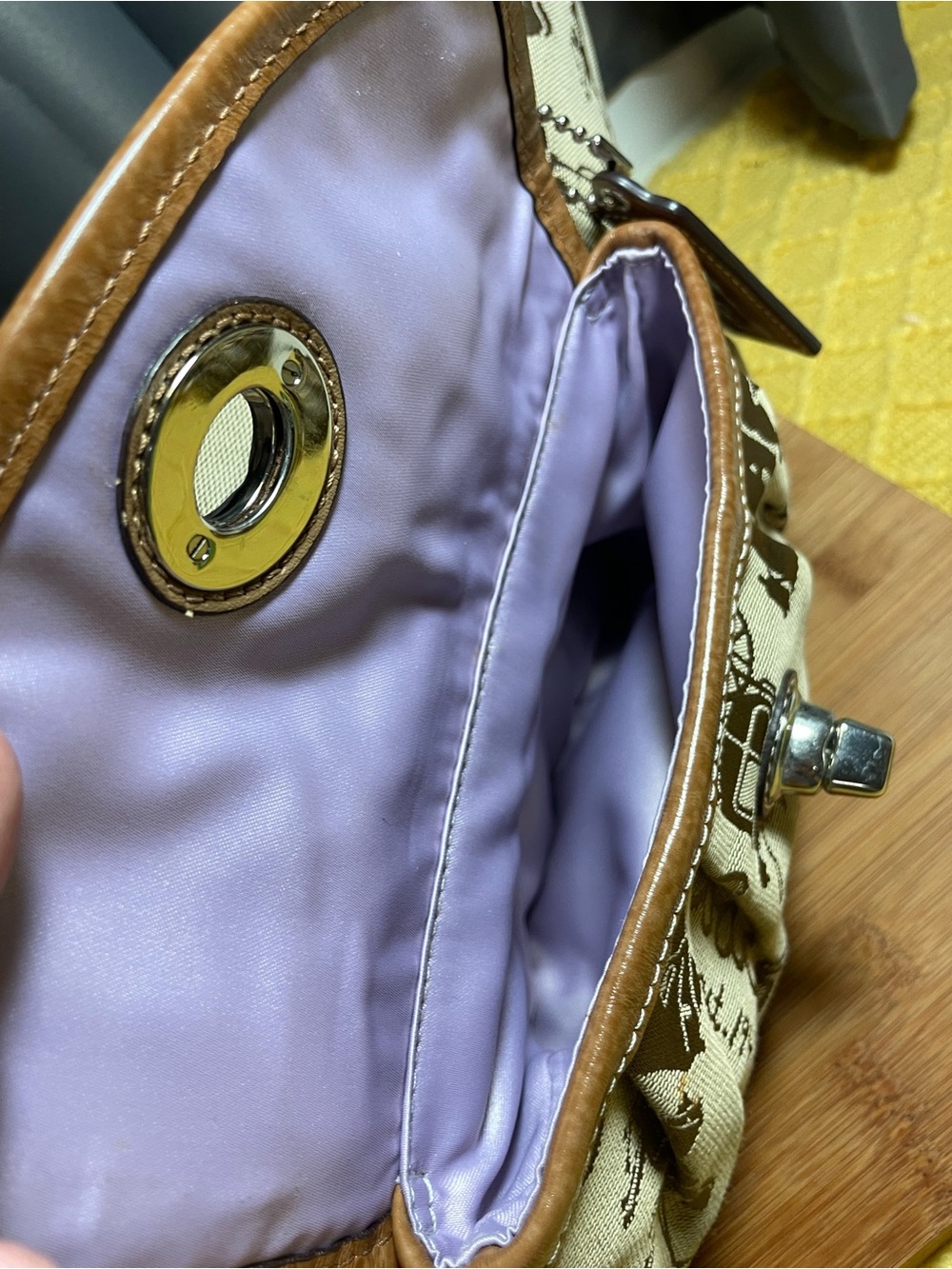 Coach Beige Signature Canvas Shoulder Bag with Brown Trim - Picture 11 of 16